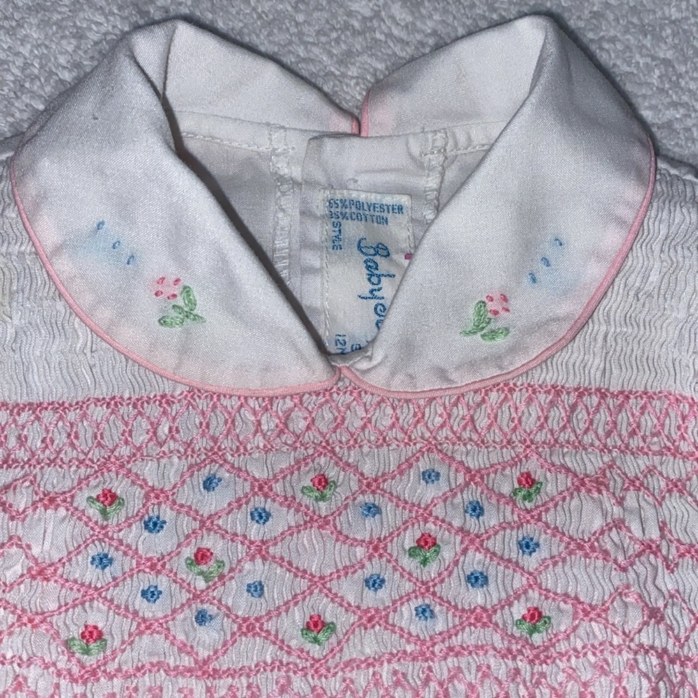 Vintage baby togs smocked White and Pink baby summer romper 12m - Picture 3 of 7